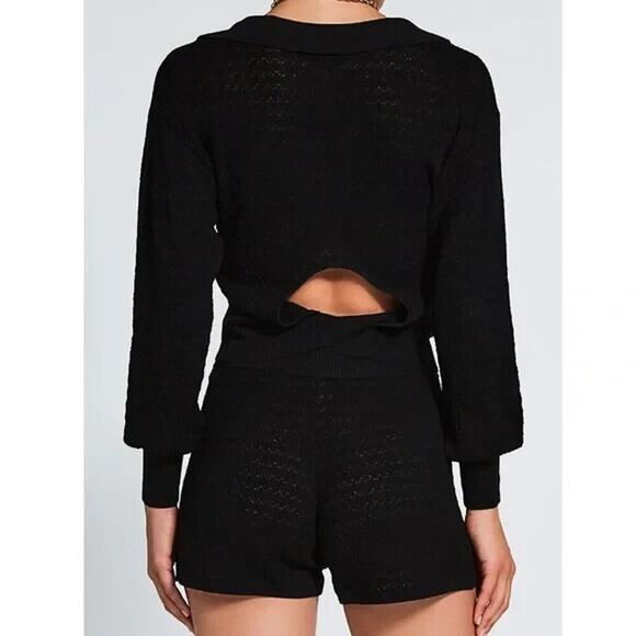 REVOLVE Devon Windsor Polo Sweater Size Small Black Pullover Open Back Knit Top - Picture 3 of 12